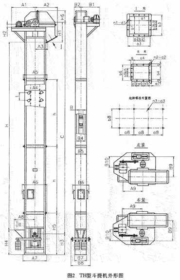 TD、TH型斗式提升機外形尺寸